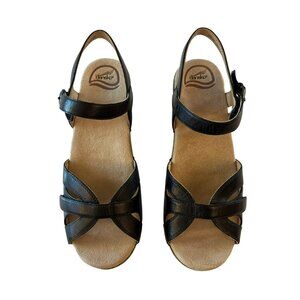 Dansko Black Leather Sandal Wedges With Adjustable Straps EU Size 39 US 8.5